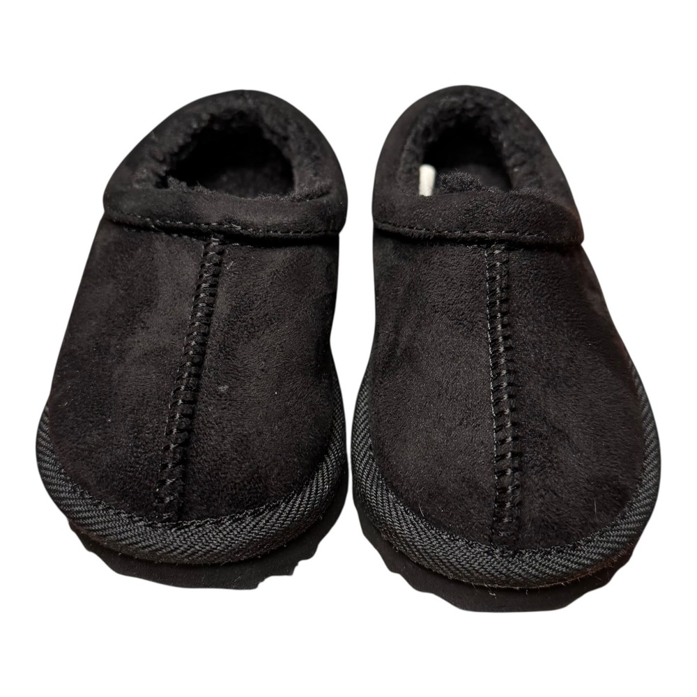 Kids Black Suede Like Slippers Size 5 Faux Fur Lined‎ Slip On House Shoes SU